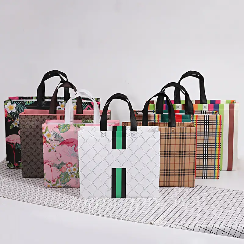 Pattern/Plaid Non-woven Tote Bag for Clothing/Shoe Store