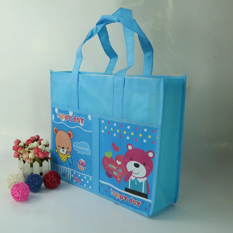 Custom non woven tote bag with pockets for pupils