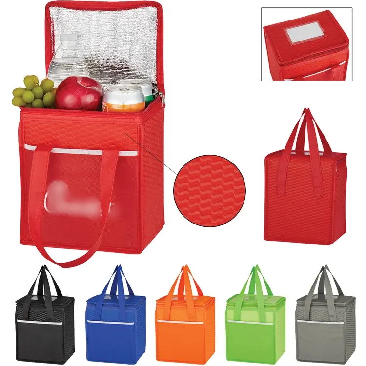 Quality logo products non woven wave design cooler lunch bag